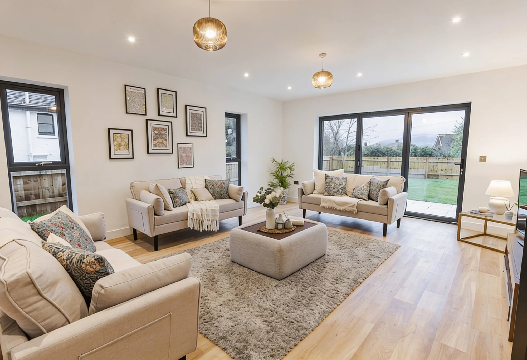 After staging — beautifully furnished living room