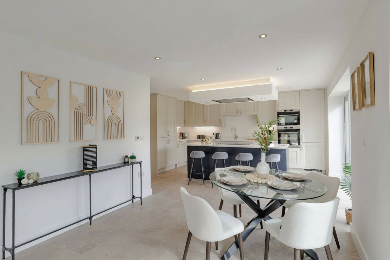 Beautifully staged open-plan kitchen diner