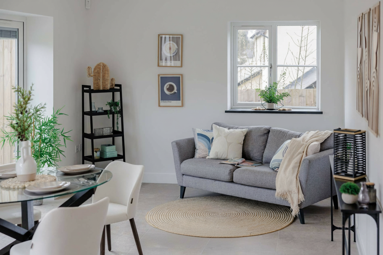 Beautifully staged living and dining area