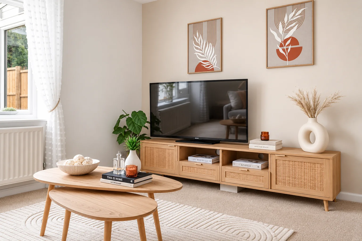 Robins Hill Drive staged living room with TV unit