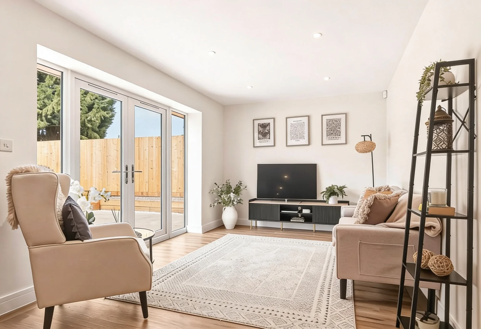 Titton Court lounge with French doors to garden
